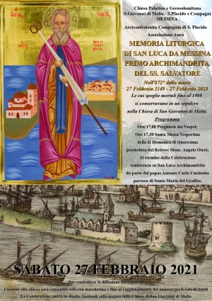 Marco Grassi ci ricorda l' anniversario della morte di San Luca. Ore 17:00, sabato 27 Febbraio, Chiesa di S. Giovanni di Malta