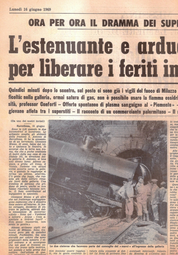 Barcellona Pozzo di Gotto: il cinquantesimo anniversario dello scontro ferroviario nella galleria di S. Antonio.