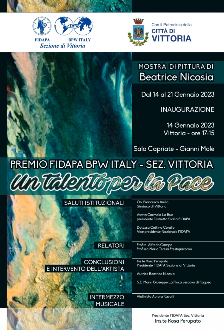 Mostra personale di Beatrice Nicosia presentata per la Fidapa dal critico Maria Teresa Prestigiacomo  e da Alfredo Campo