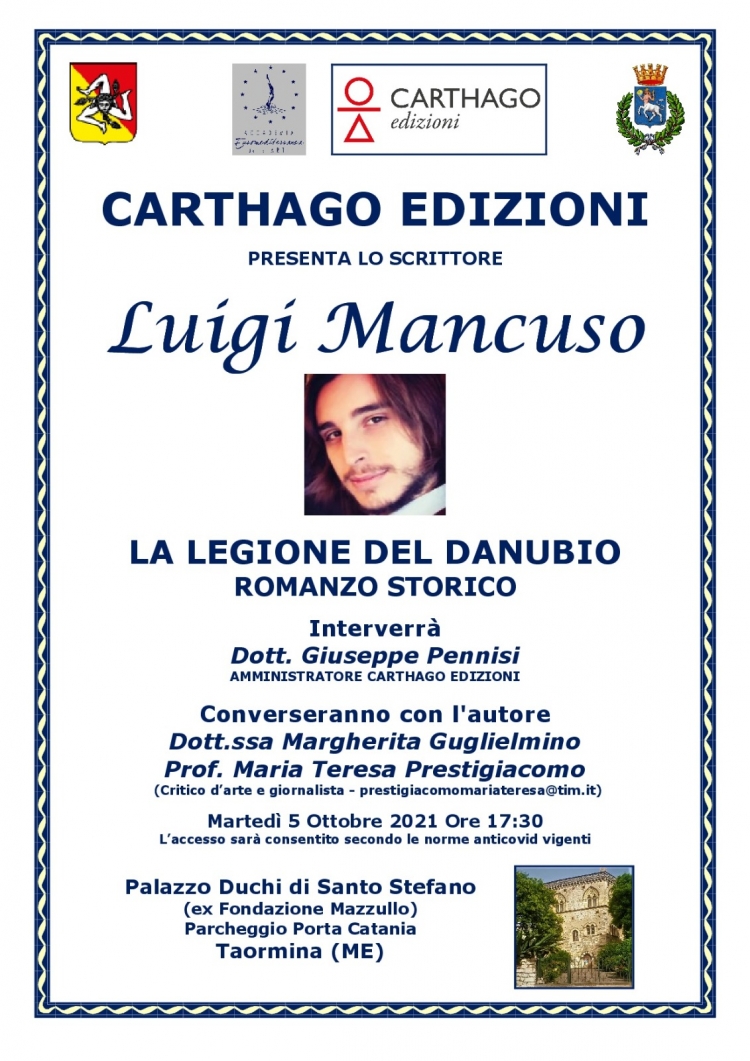 Luigi Mancuso  il 5 ottobre a Taormina con  il suo libro Carthago Edizioni