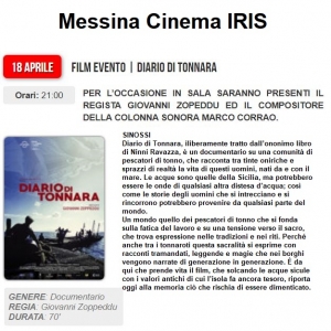 Messina 18 aprile. Cinema Iris. Film evento.