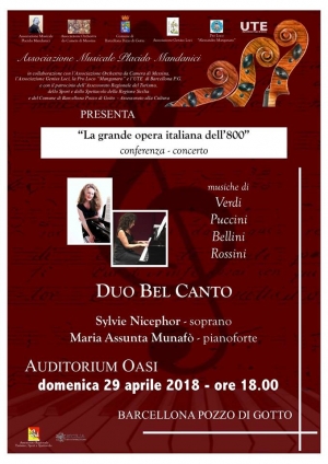 Barcellona Pozzo di Gotto: la grande opera italiana dell’Ottocento con il Duo Bel Canto