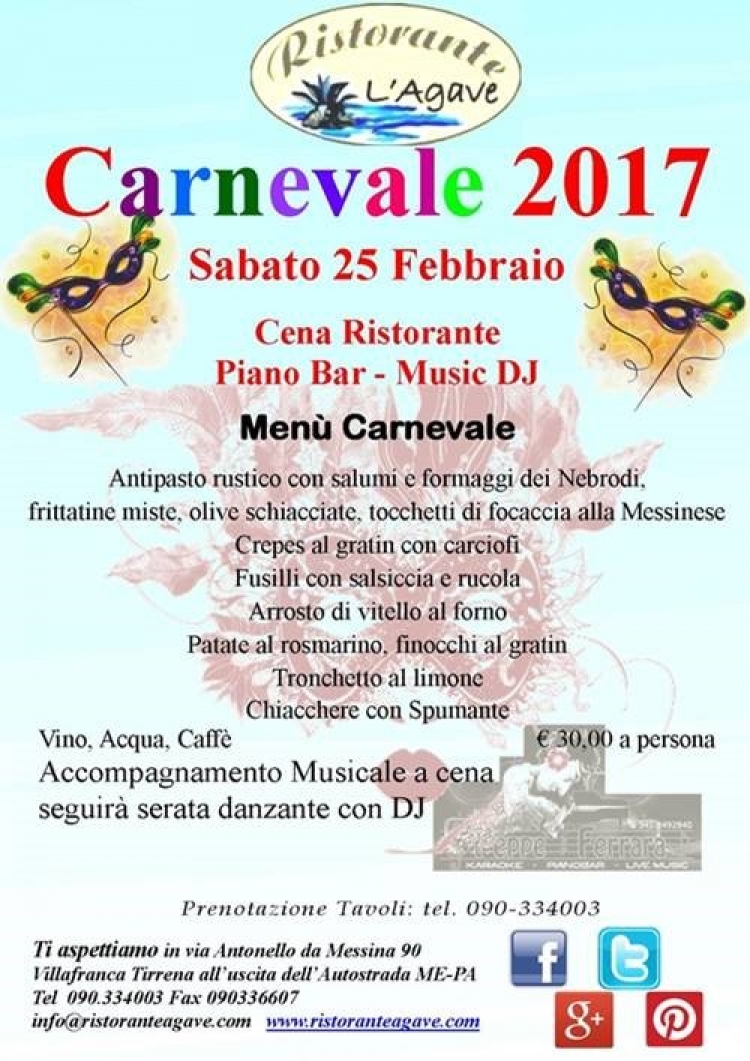 Villafranca Tirrena(Me)  - Carnevale 2017 al Risto l&#039;Agave &quot;Viola Palace Hotel&quot;