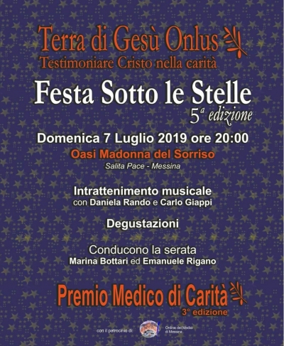 Charity all&#039; Oasi Madonna del sorriso 7 luglio  ore 20.30 festa sotto le stelle