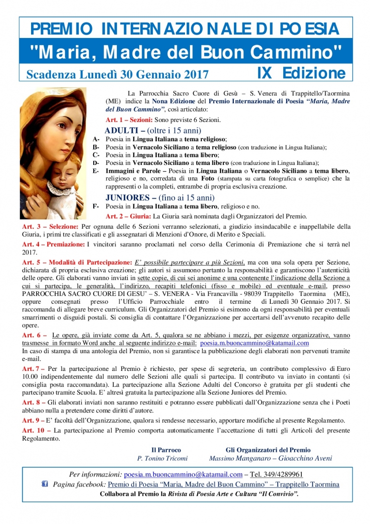 PREMIO INTERNAZIONALE DI POESIA -  Parrocchia Sacro Cuore di Gesù – S. Venera di Trappitello/Taormina