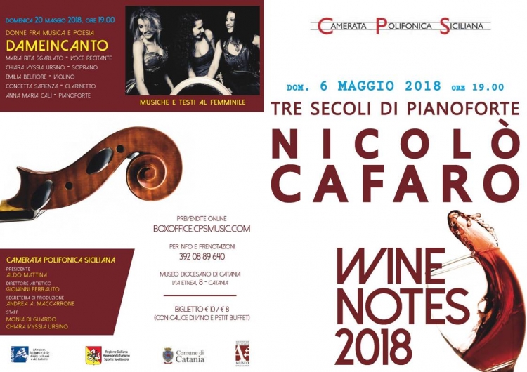 DOMENICA 6 MAGGIO ore 19 - Museo Diocesano - P.zza Duomo  - Catania WINE NOTES   Calice di vino e petit buffet